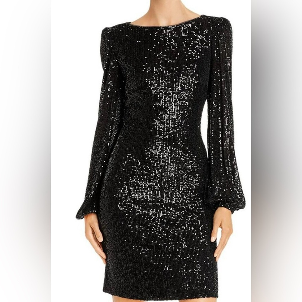AQUA Black Sequin Long Sleeve Dress